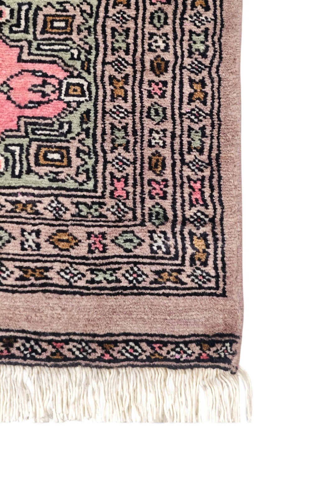 Hand-knotted taupe rug with three-colour saf niches