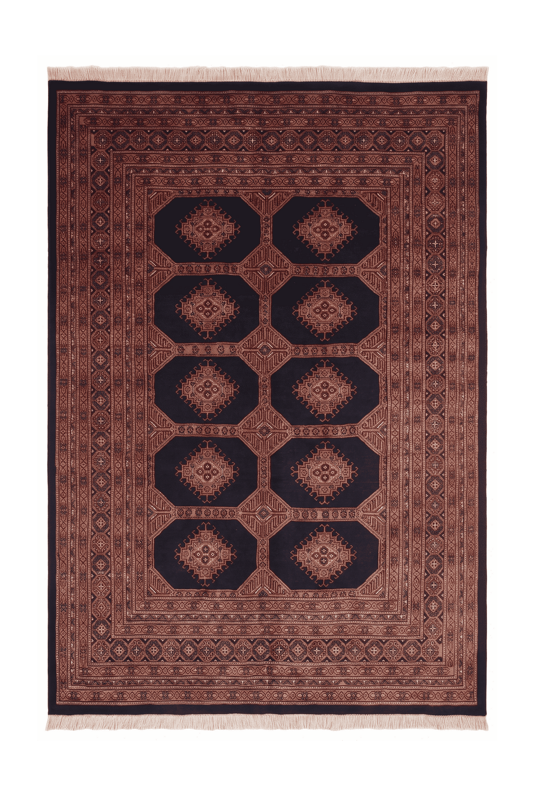 Black and rose Fil Pai elephant's foot gül rug, 151×234cm, 2 tatami