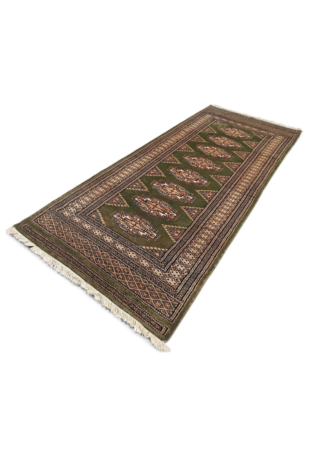 Olive beige Yamoud wool rug 69×157cm, hand-knotted craftsmanship