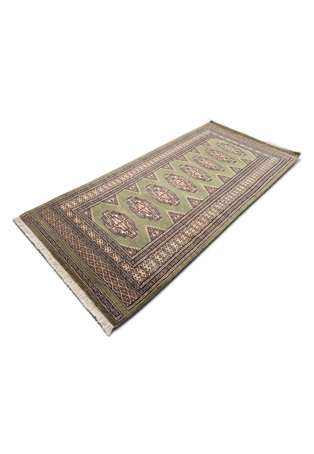 Olive and beige Yamoud rug for an entrance, 69×157cm