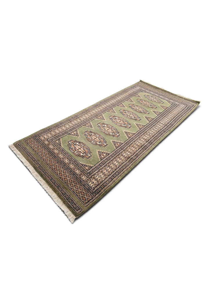 Olive and beige Yamoud rug for an entrance, 69×157cm