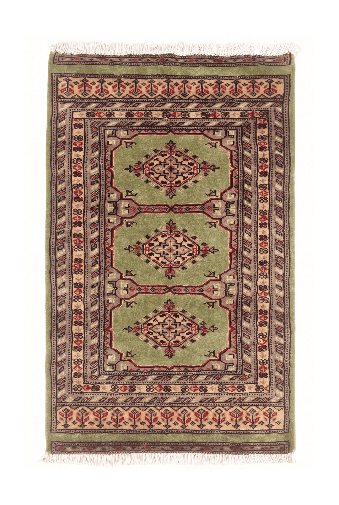 Olive green and gold Kazak triple medallion rug, 64×88cm, entrance mat