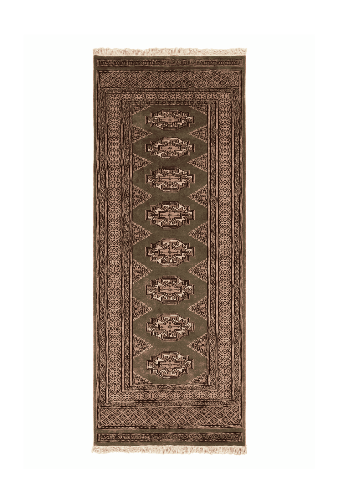 Olive green and beige Yamoud hand-knotted wool rug, 70×163cm, entrance mat size