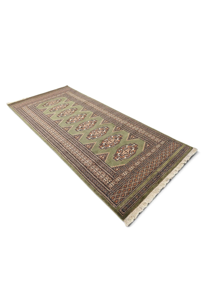 One-of-a-kind olive green and beige Yamoud entrance mat
