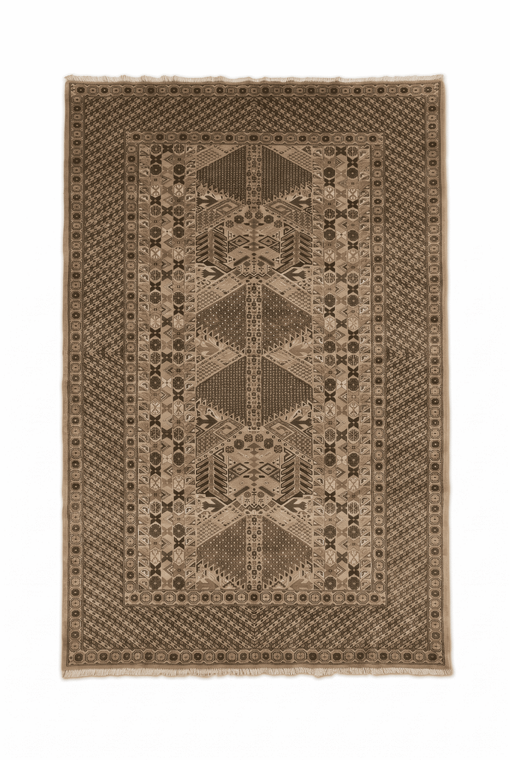 Camel and green Turkmen gül rug, 180×244cm, about 2 tatami