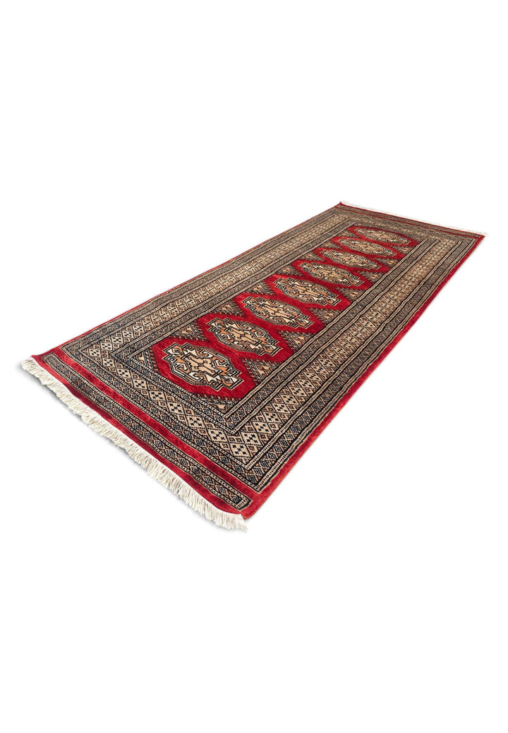 Red beige Yamoud wool rug 69×158cm, hand-knotted craftsmanship