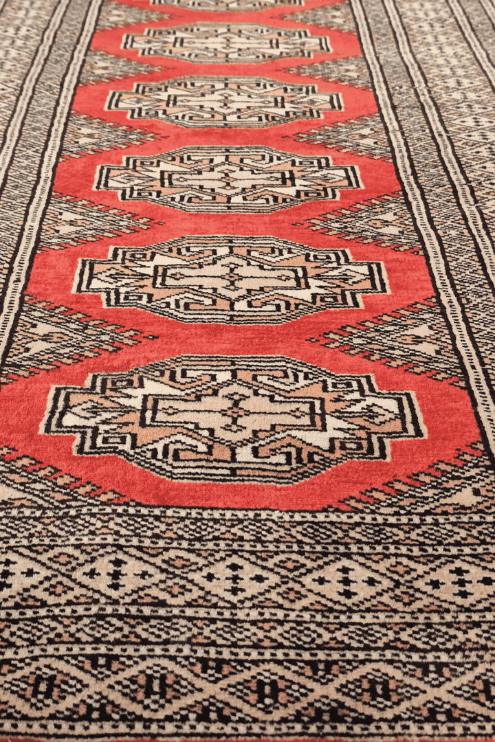 One-of-a-kind red and beige Yamoud entrance mat