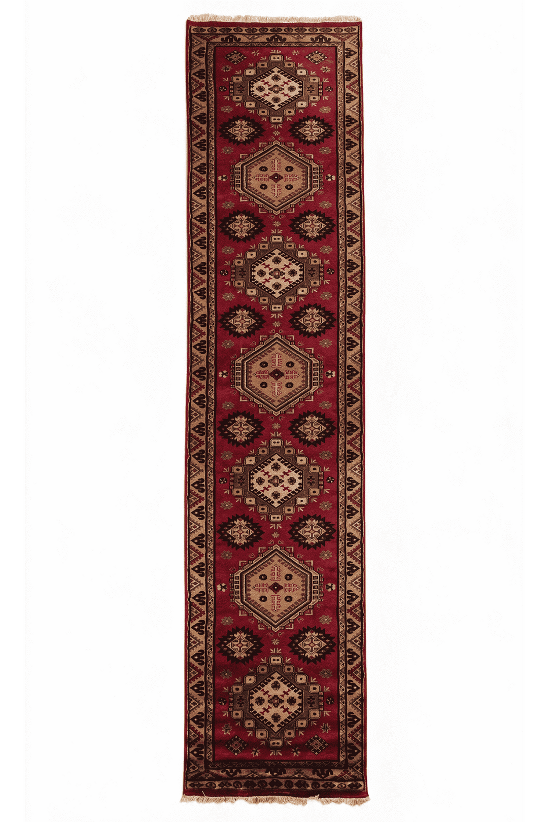 Red and apricot alternating medallion Kazak runner, 78×305cm