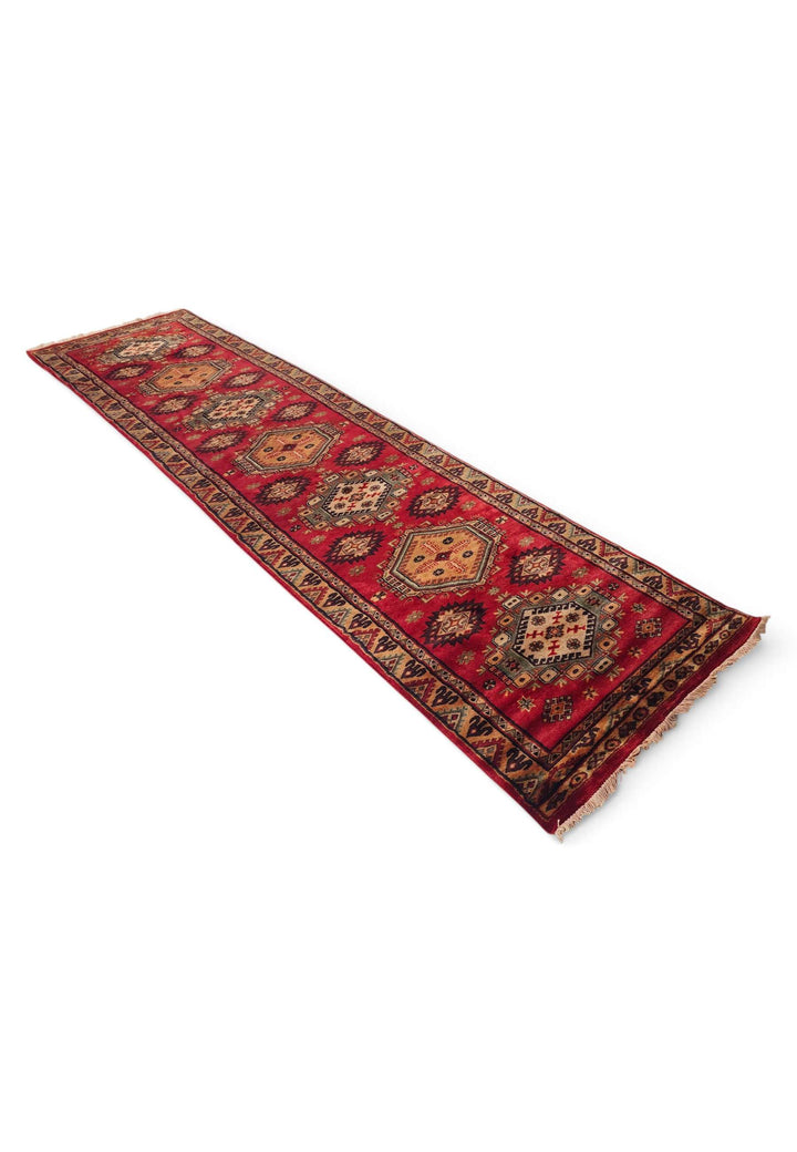 Red apricot Kazak runner 78×305cm, hand-knotted craftsmanship