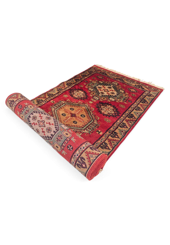 Red and apricot Kazak runner for a long hallway, 78×305cm
