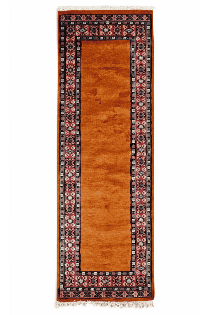Saffron and rose plain field runner, 78×219cm, hand-knotted wool