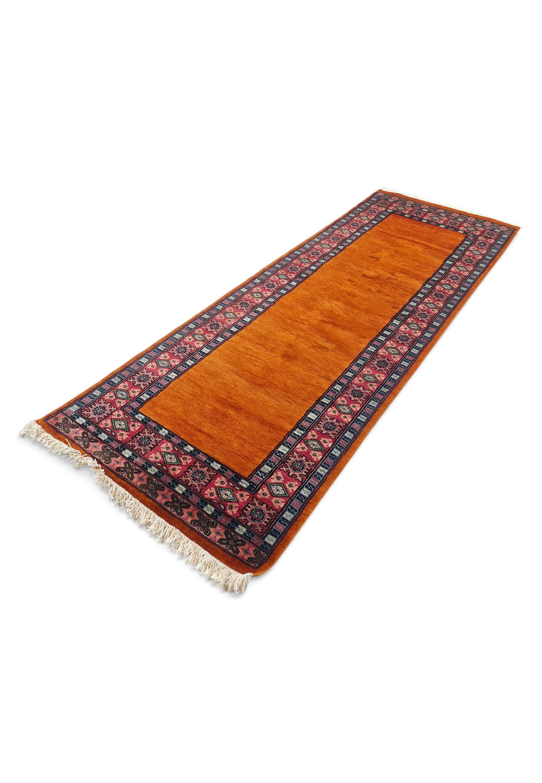 Hand-knotted wool pile of saffron rose runner, 78×219cm