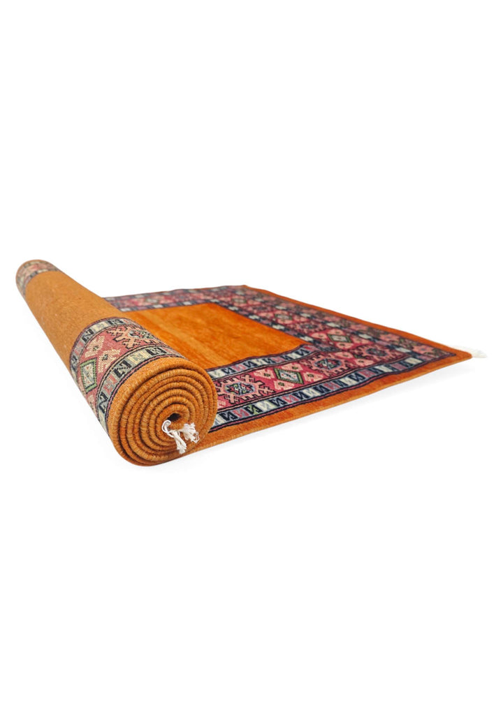One-of-a-kind saffron and rose plain field Pakistani runner