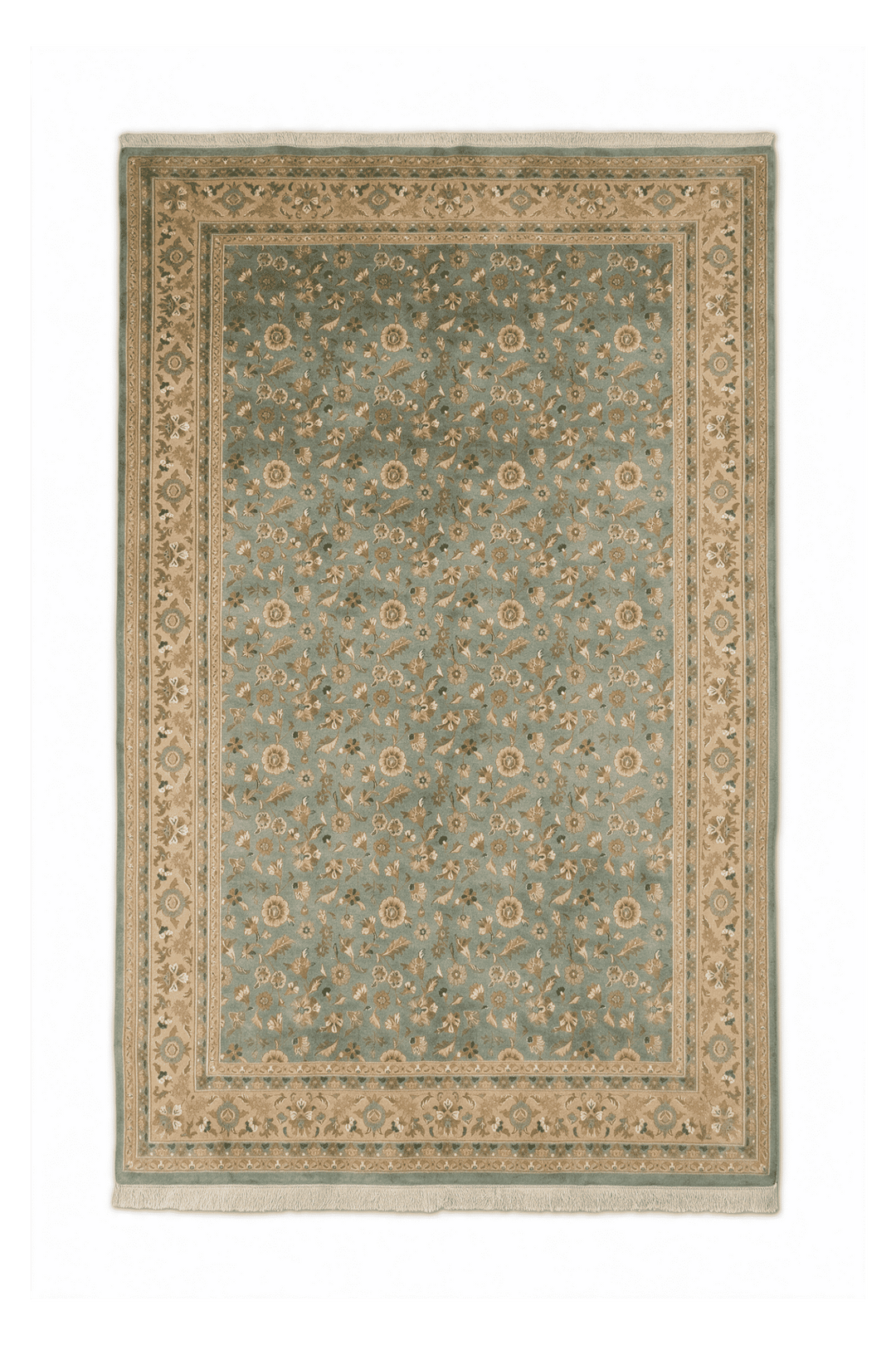 Sage green and gold Afshan all-over floral rug, 172×250cm, antique wash