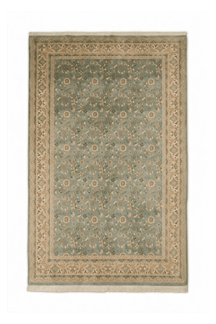 Sage green and gold Afshan all-over floral rug, 172×250cm, antique wash