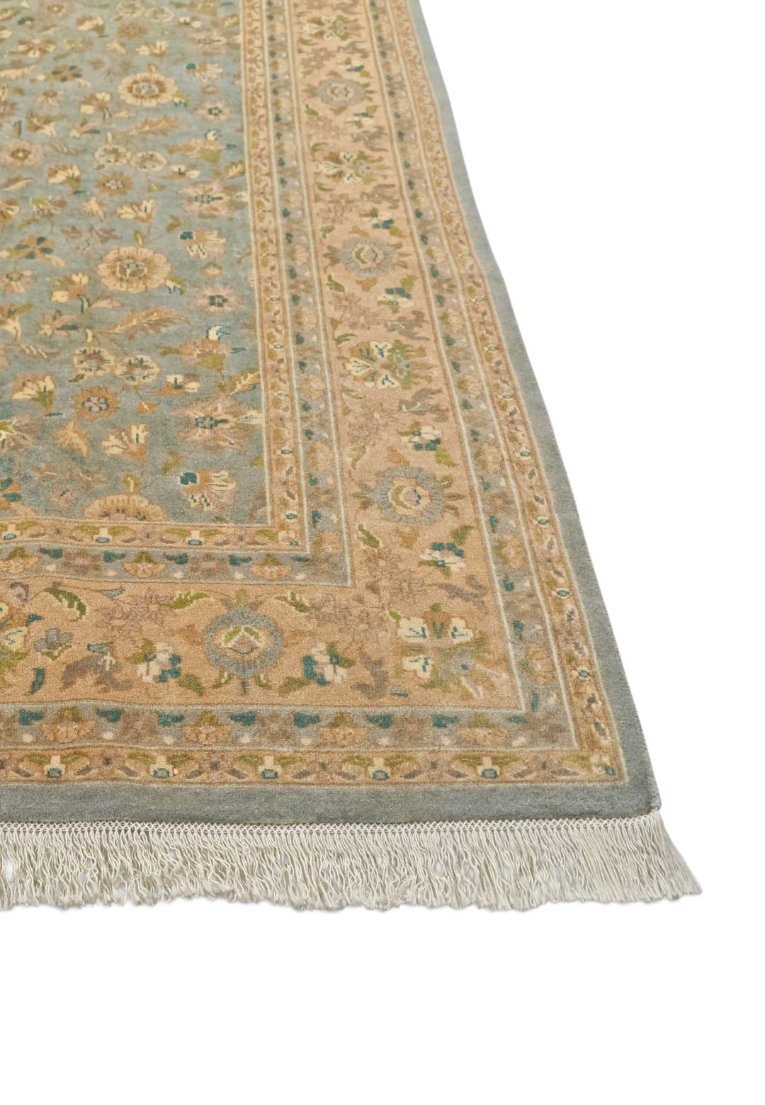 One-of-a-kind sage green and gold Afshan Pakistani rug