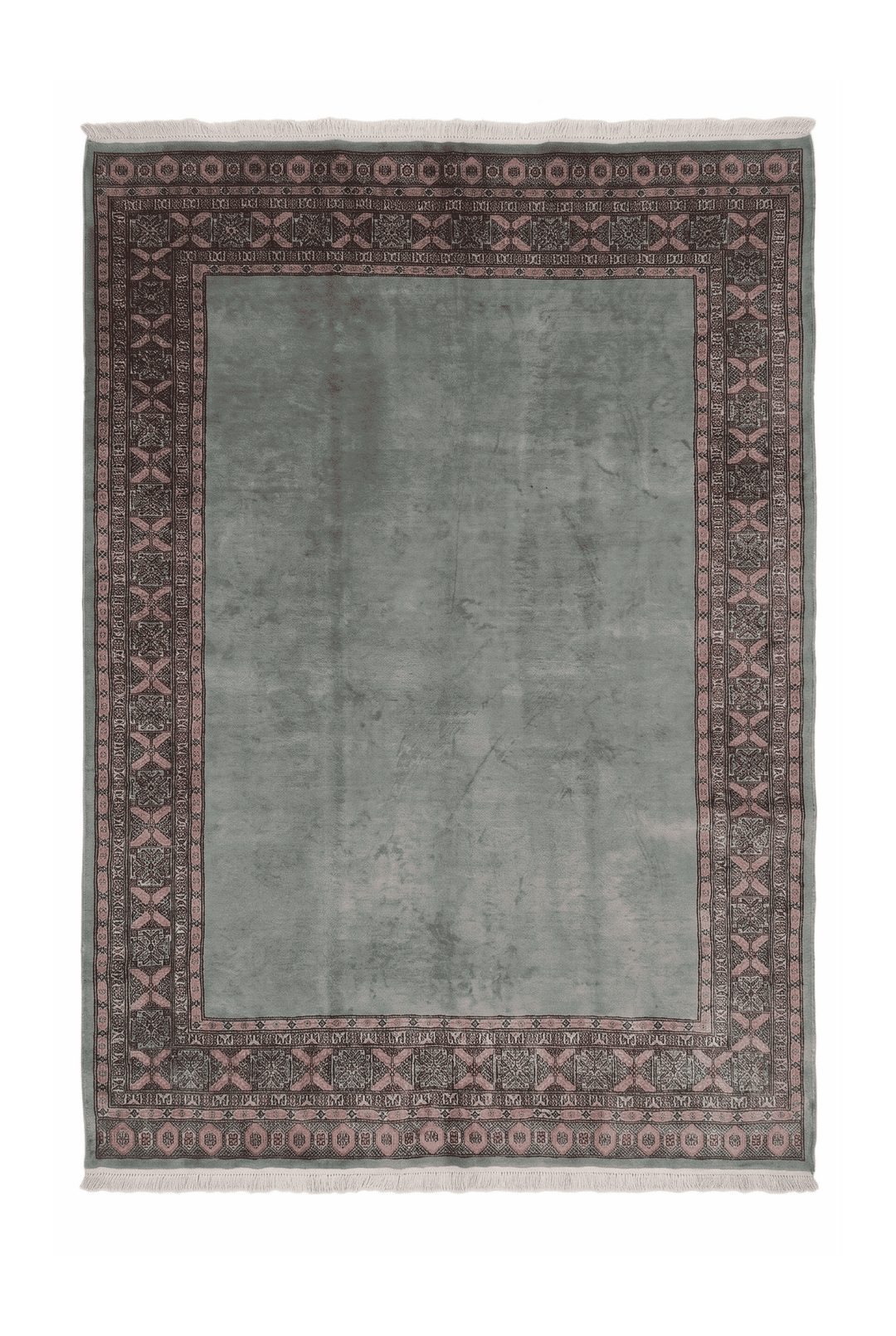 Sage green and rose plain field Bokhara rug, 199×236cm, 3 tatami