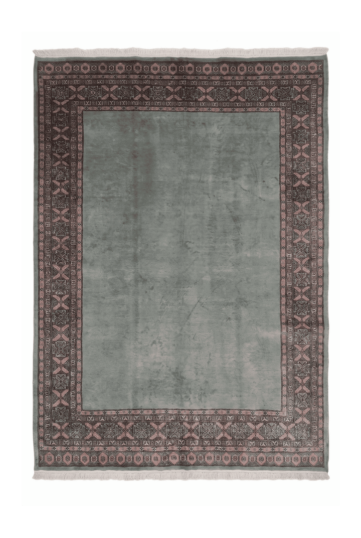 Sage green and rose plain field Bokhara rug, 199×236cm, 3 tatami