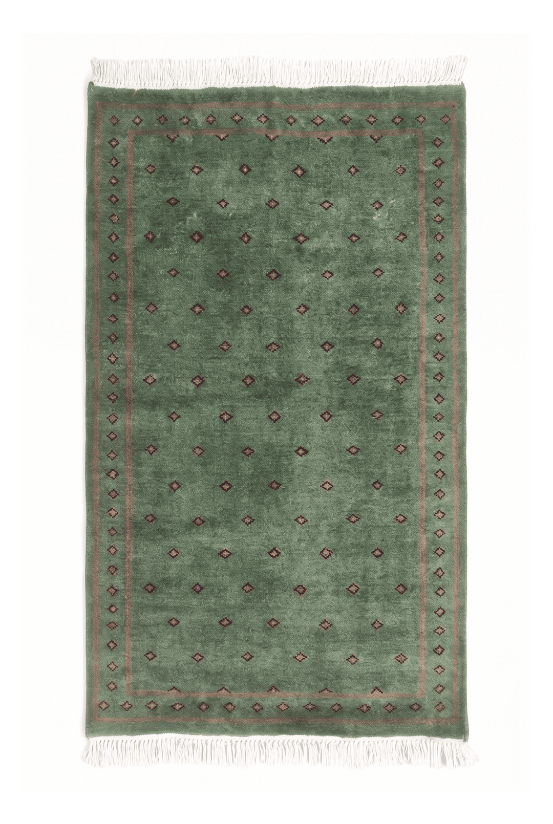 Sage green and brown dot-grid rug, 62×90cm, entrance mat size
