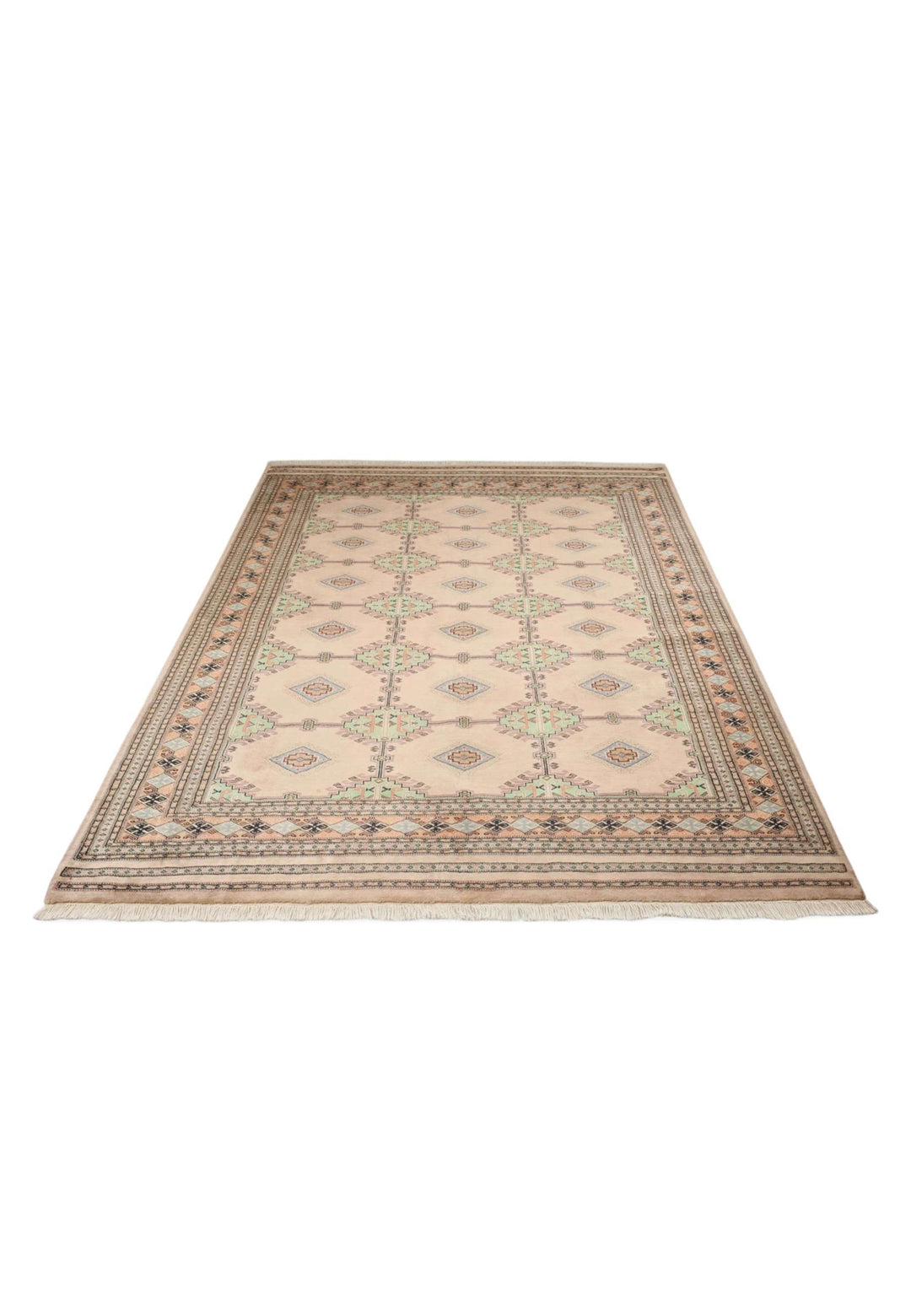Hand-knotted wool pile of blush sage lattice rug, 206×246cm