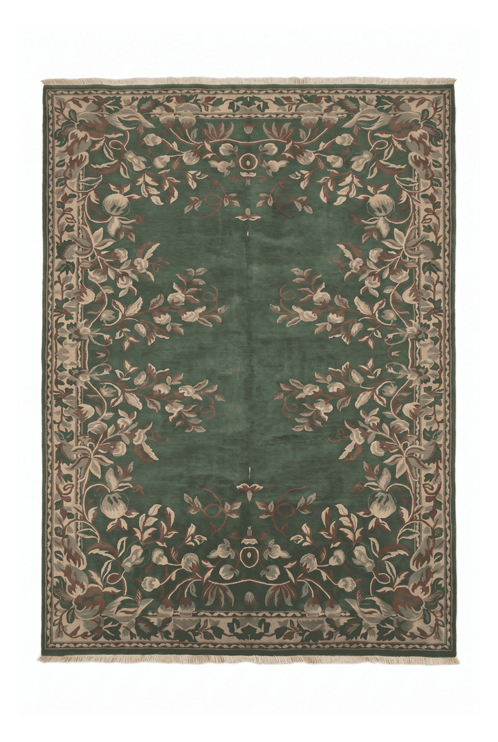 Green and camel Gol Farang floral rug, 171×245cm, about 2 tatami