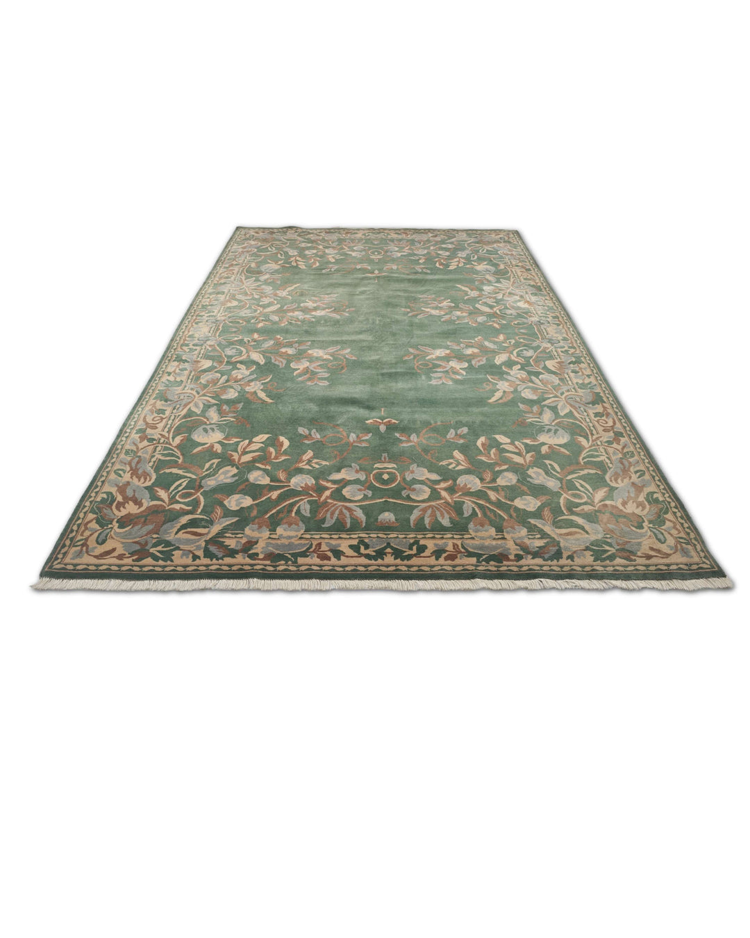 Hand-knotted wool pile of green Gol Farang rug, 171×245cm