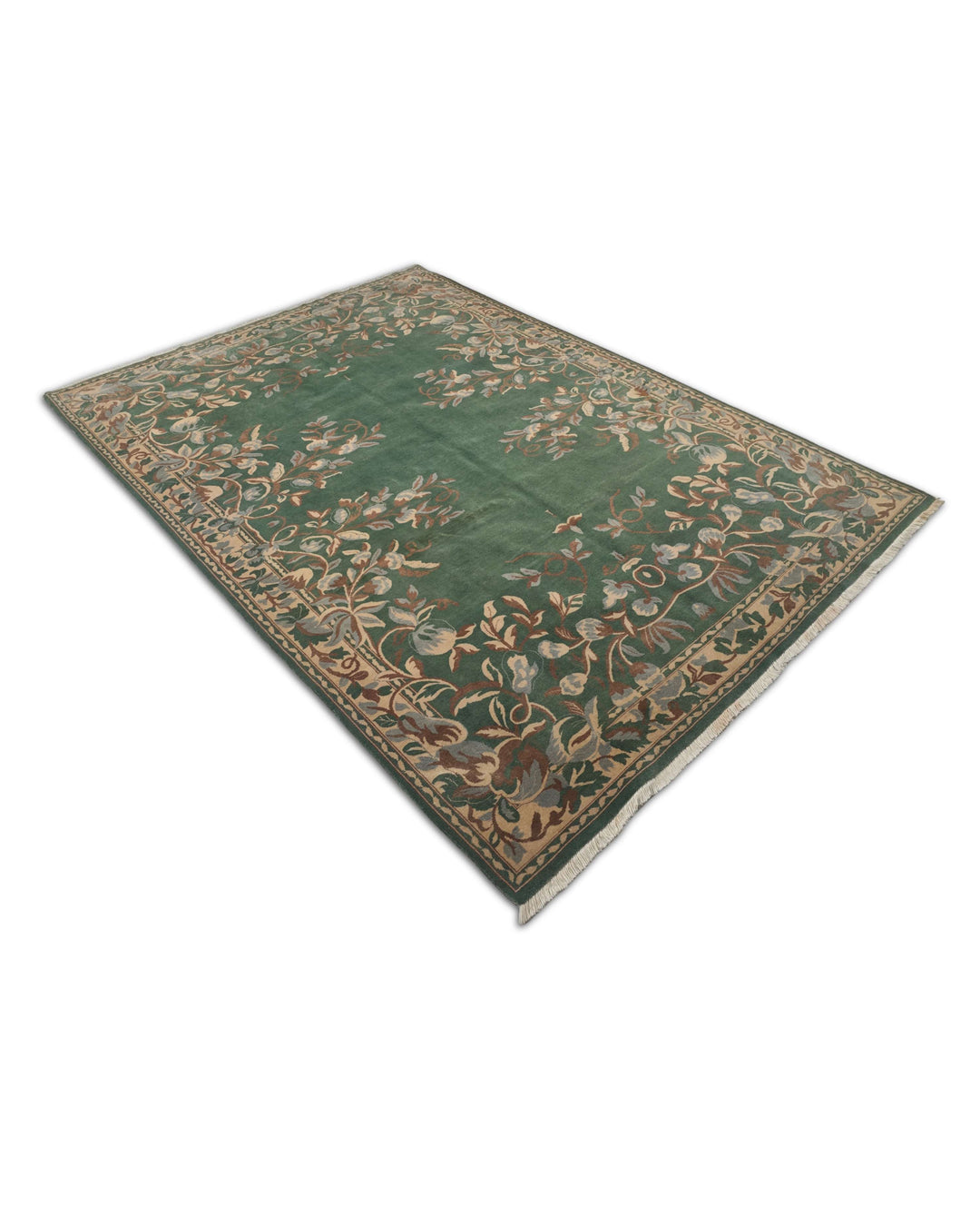 Green and camel Gol Farang rug for a bedroom, 2 tatami