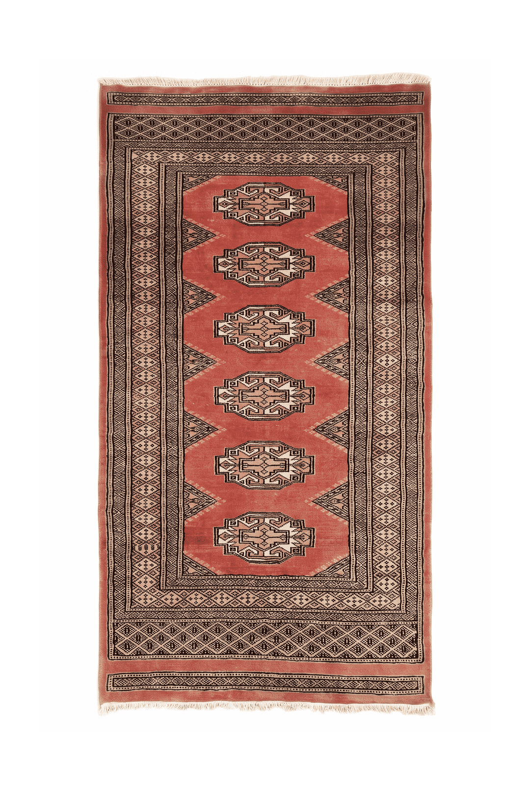 Terracotta and beige Yamoud hand-knotted wool rug, 69×149cm, entrance mat size