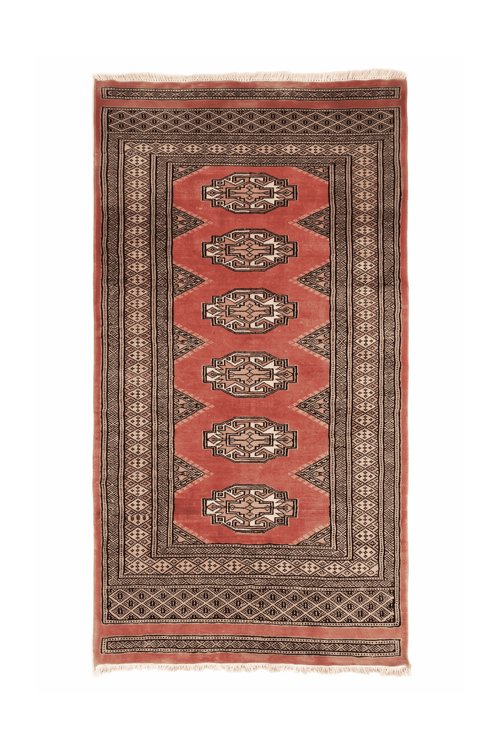 Terracotta and beige Yamoud hand-knotted wool rug, 69×149cm, entrance mat size
