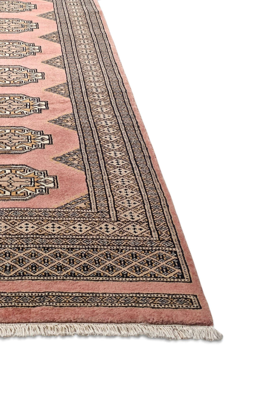 Hand-knotted terracotta Yamoud rug with Turkmen design