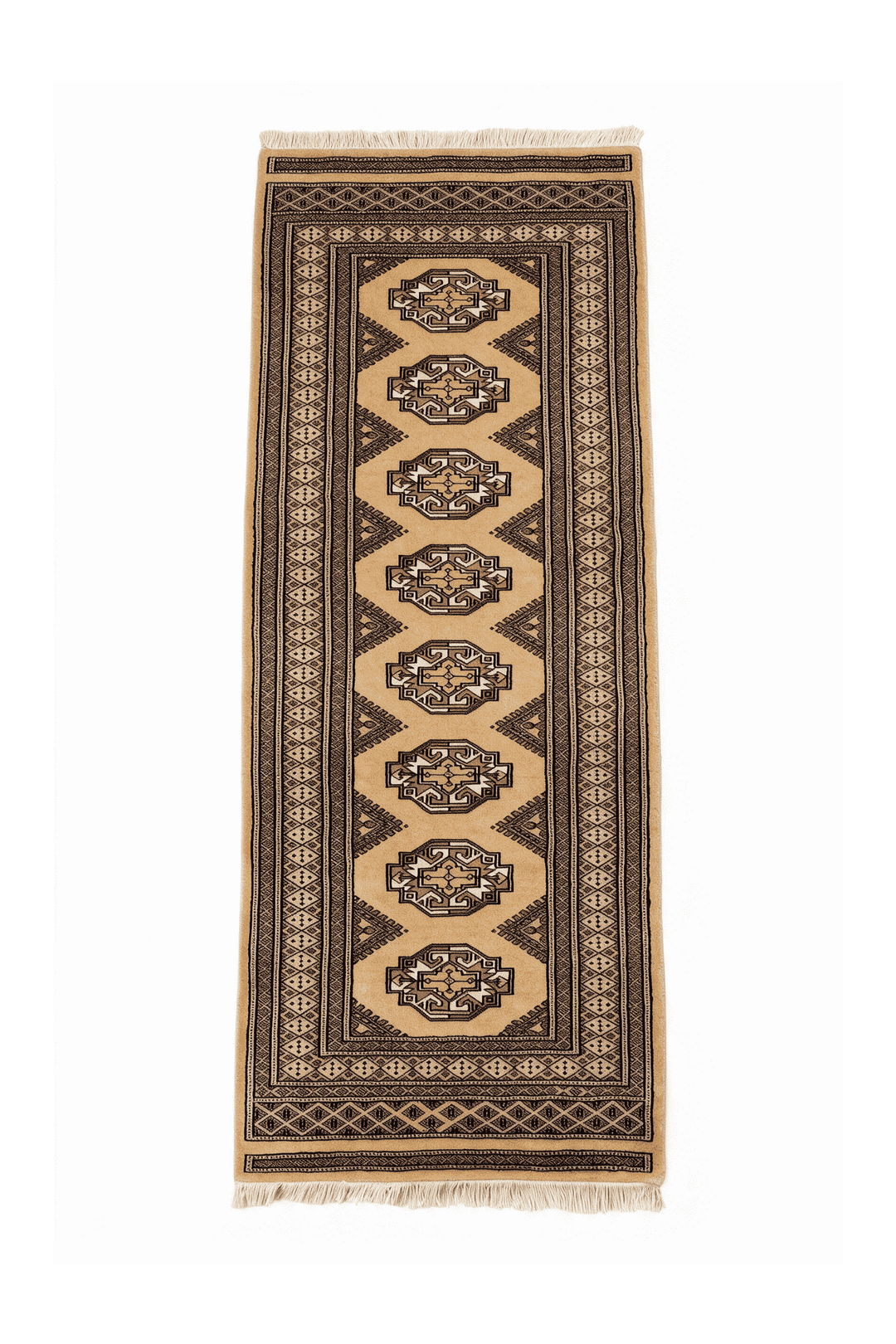 Wheat gold and beige Yamoud hand-knotted wool rug, 70×158cm, entrance mat size