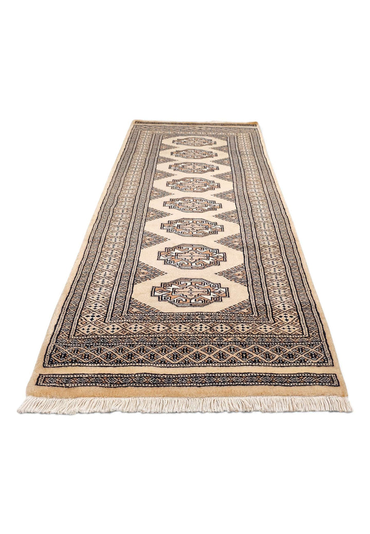 Hand-knotted wool pile of wheat gold Yamoud rug, 70×158cm