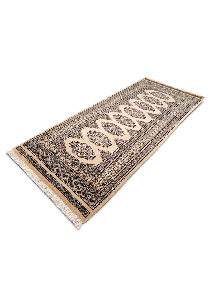 Wheat gold Yamoud wool rug 70×158cm, hand-knotted craftsmanship