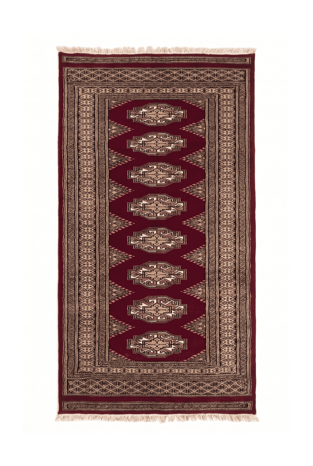 Wine red and beige Yamoud hand-knotted wool rug, 68×162cm, entrance mat size
