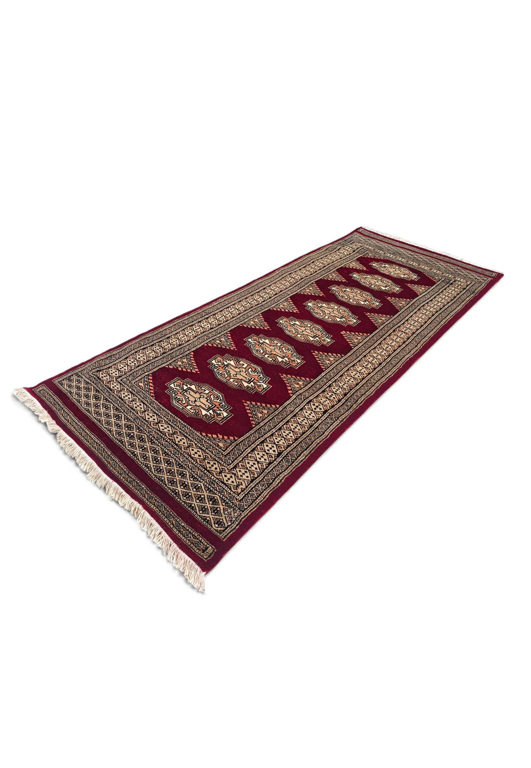 Wine red Yamoud wool rug 68×162cm, hand-knotted craftsmanship