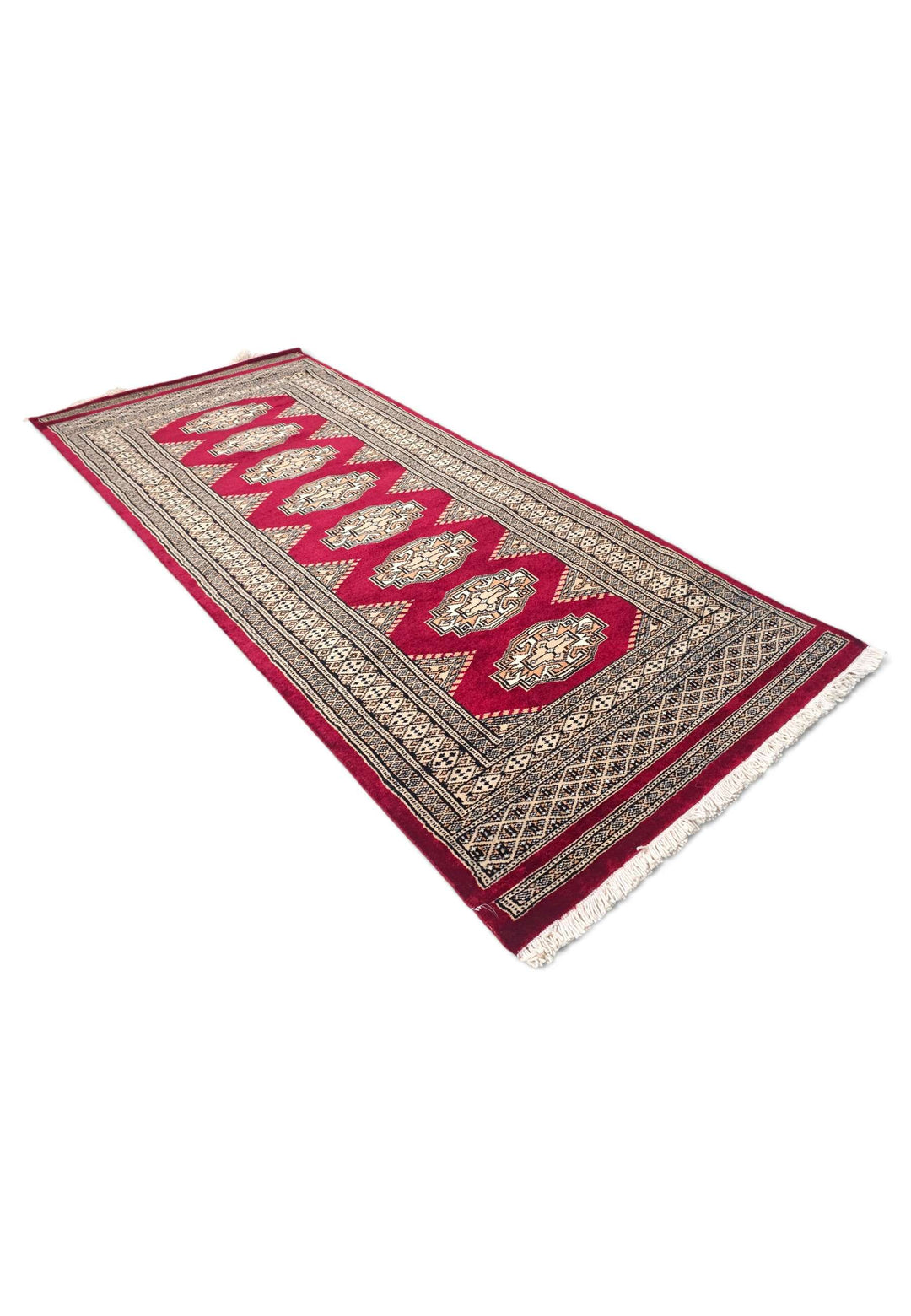 Wine red and beige Yamoud rug for an entrance, 68×162cm