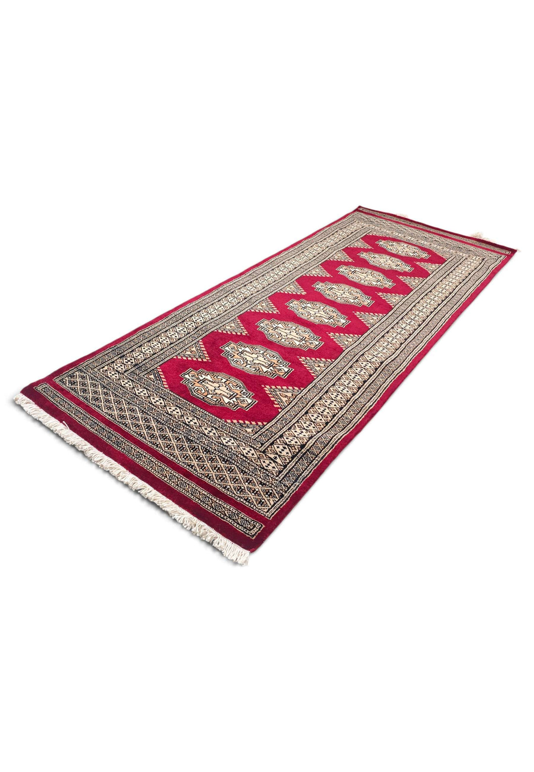 One-of-a-kind wine red and beige Yamoud entrance mat