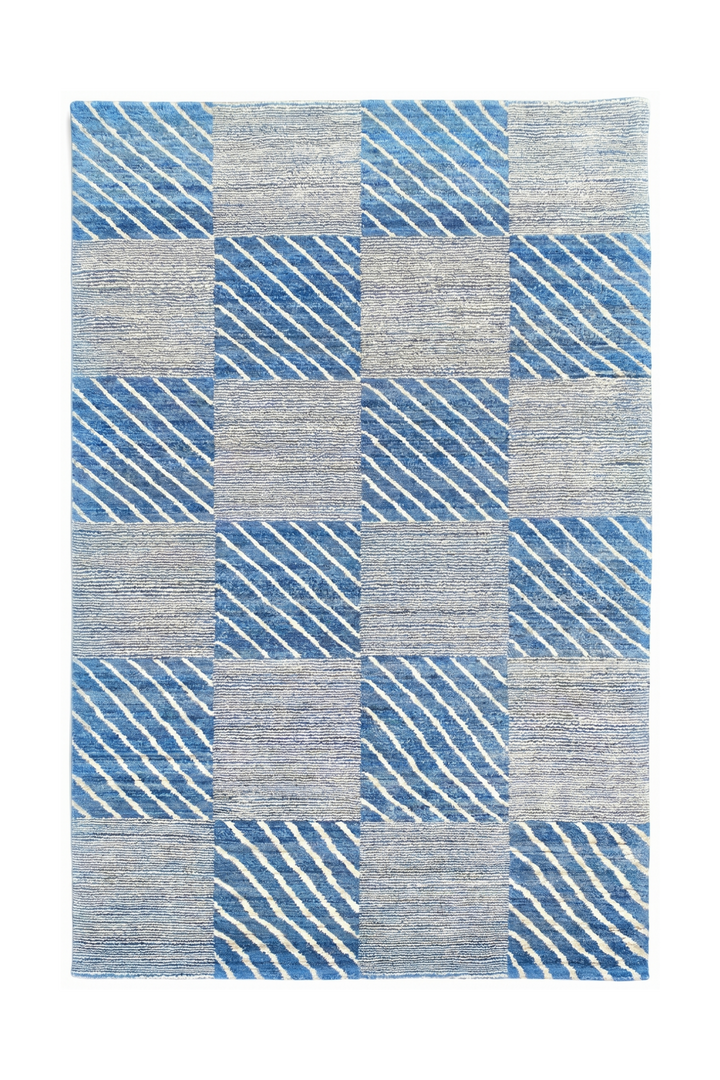 Coastal Check Gabbeh, Hand-Knotted Afghan Wool Rug