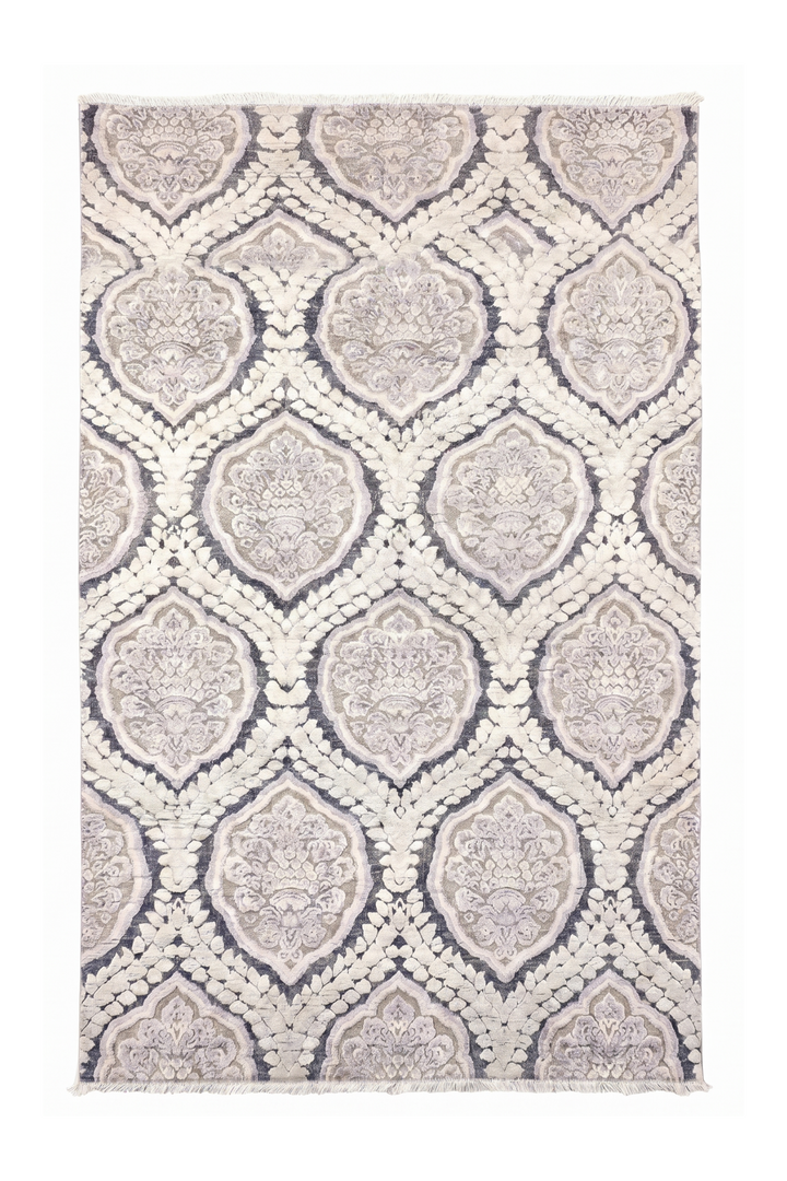 Pearl Damask Gabbeh, Hand-Knotted Afghan Wool &amp; Silk Rug