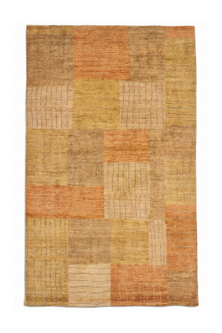 Sandstone Patchwork Gabbeh, Hand-Knotted Afghan Wool Rug