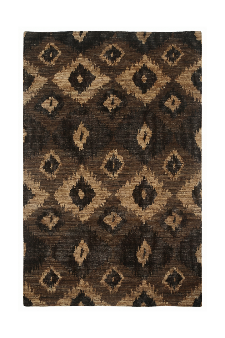 Bronze Ikat Gabbeh, Hand-Knotted Afghan Wool Rug