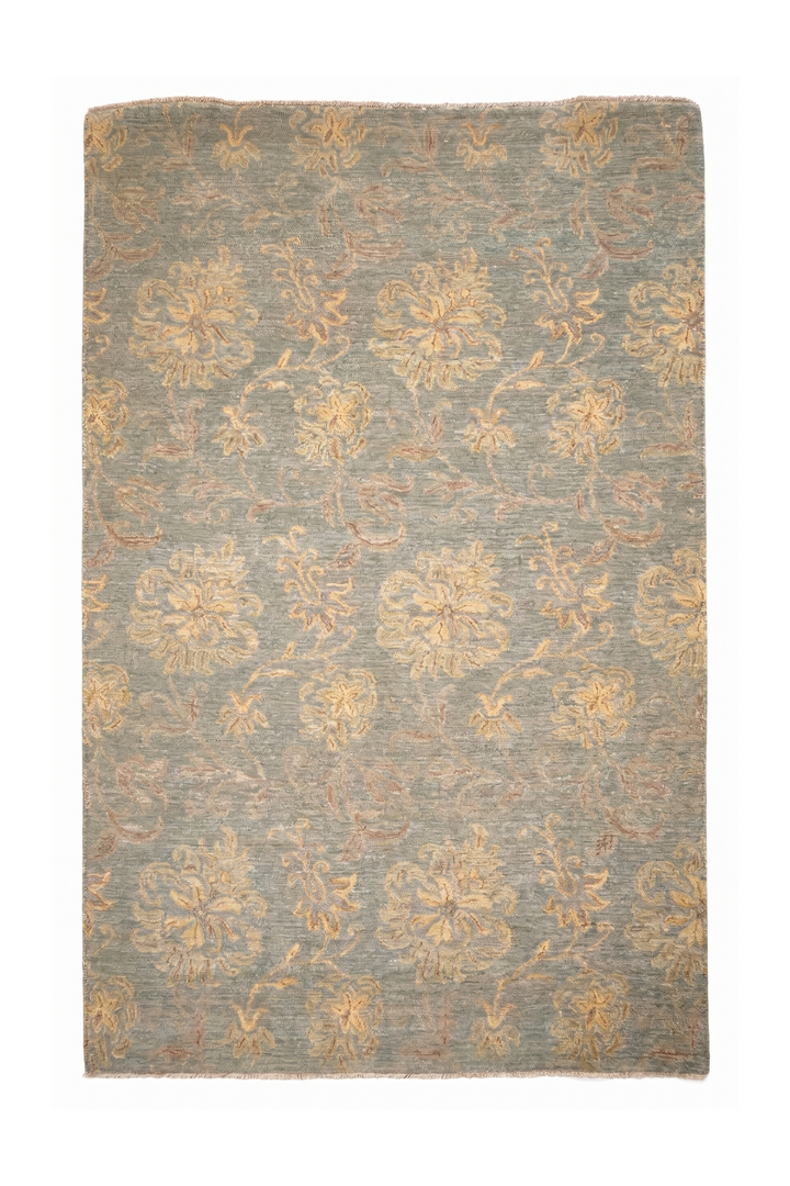 Celadon Blossom Gabbeh, Hand-Knotted Afghan Wool Rug