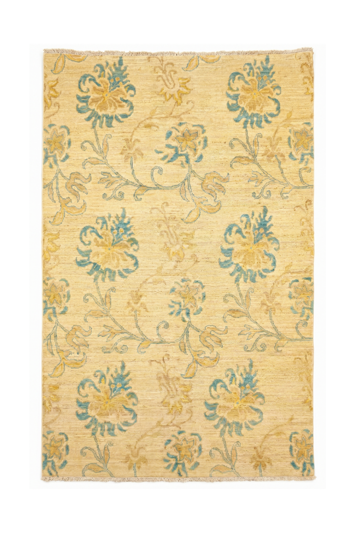 Verdigris Garden Gabbeh, Hand-Knotted Afghan Wool Rug