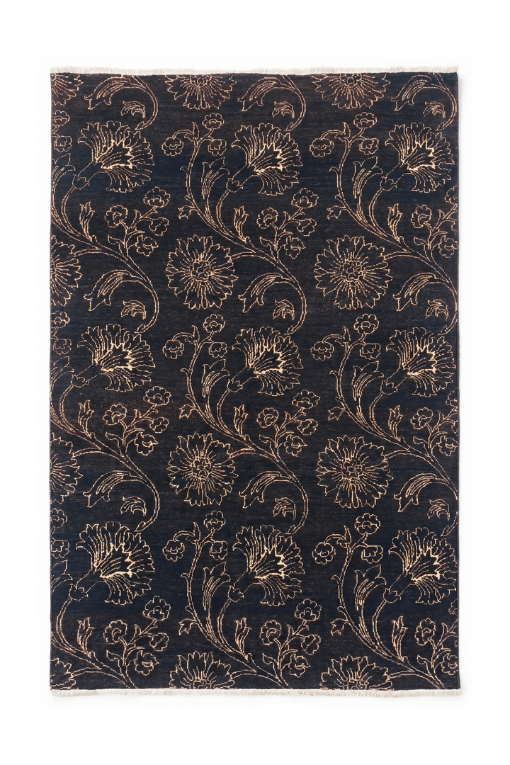 Midnight Floral Gabbeh, Hand-Knotted Afghan Wool Rug