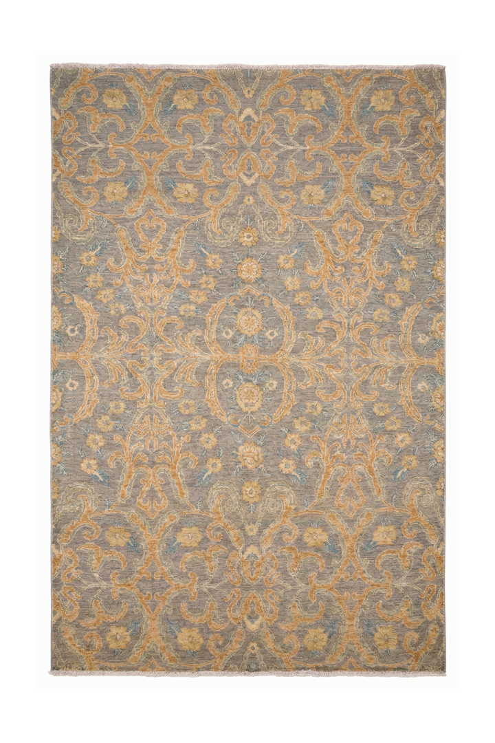 Pewter &amp; Gold Gabbeh, Hand-Knotted Afghan Wool Rug