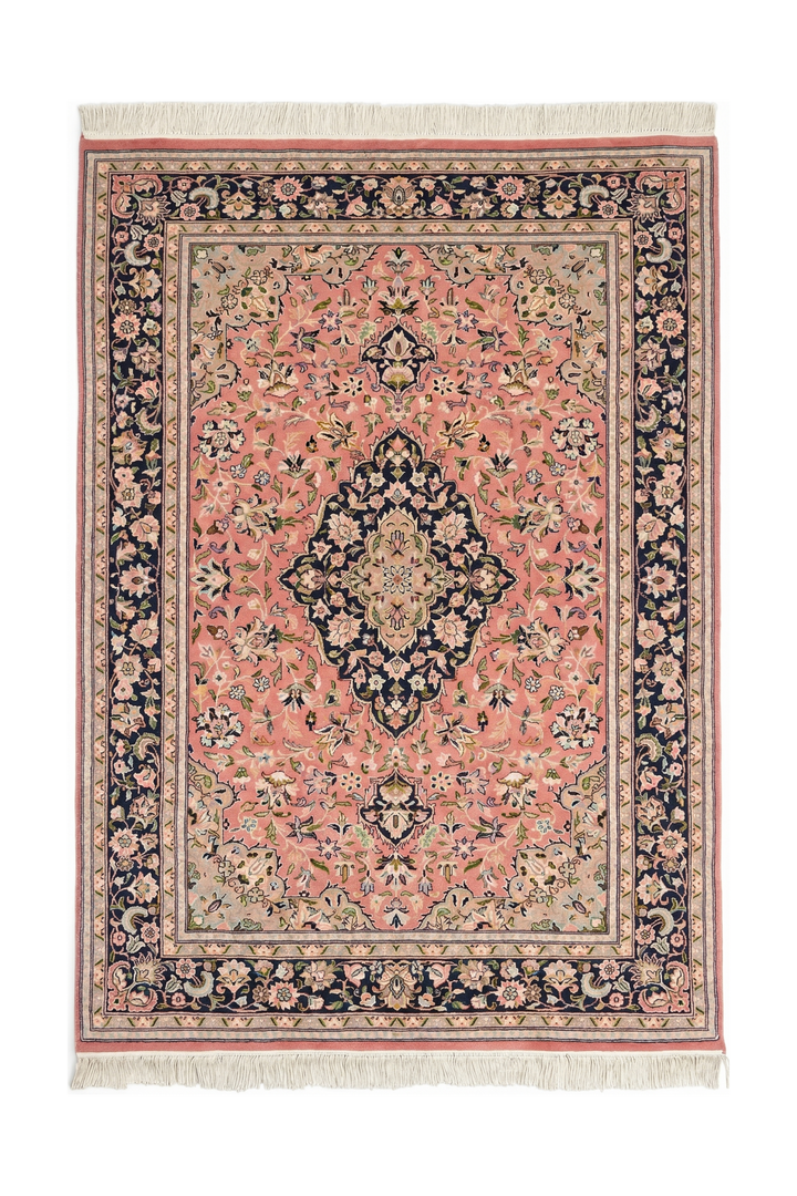 Rose Tabriz Medallion, Hand-Knotted Pakistani Wool Rug