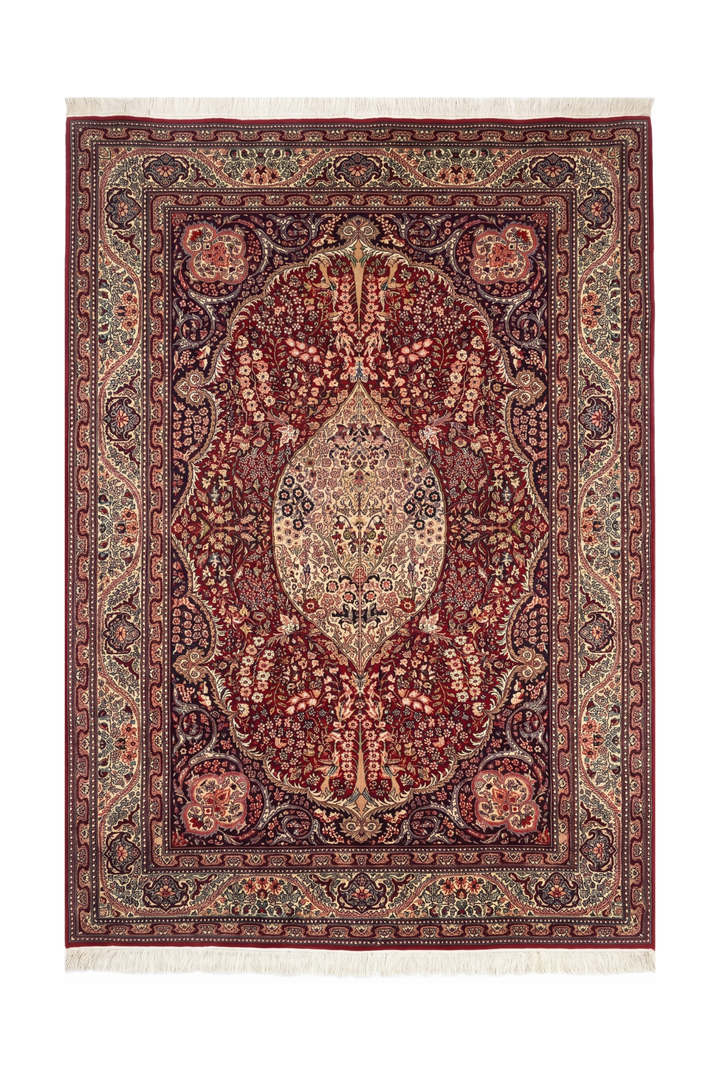 Ruby Medallion Tabriz, Hand-Knotted Pakistani Wool Rug