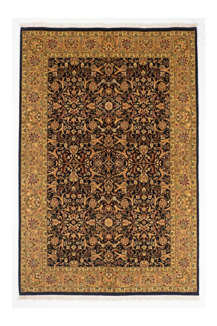 Onyx &amp; Gold All-Over Floral, Hand-Knotted Pakistani Wool Rug
