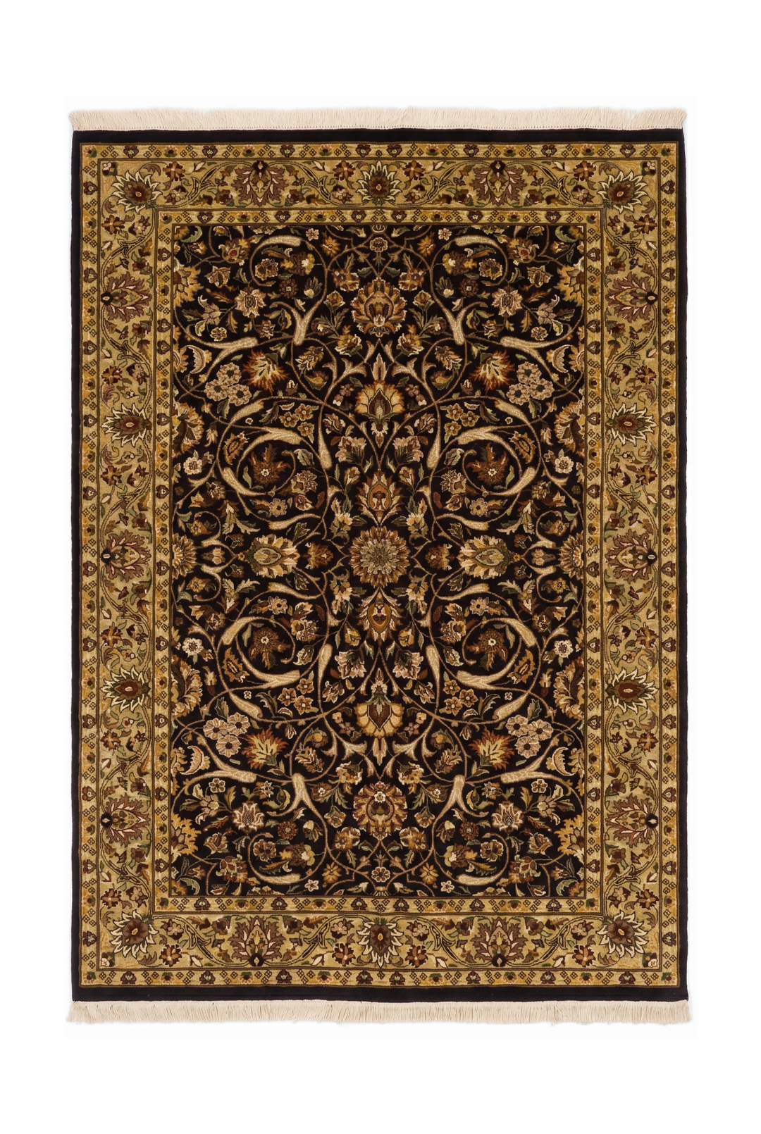 Decorative rug with intricate patterns on a beige background