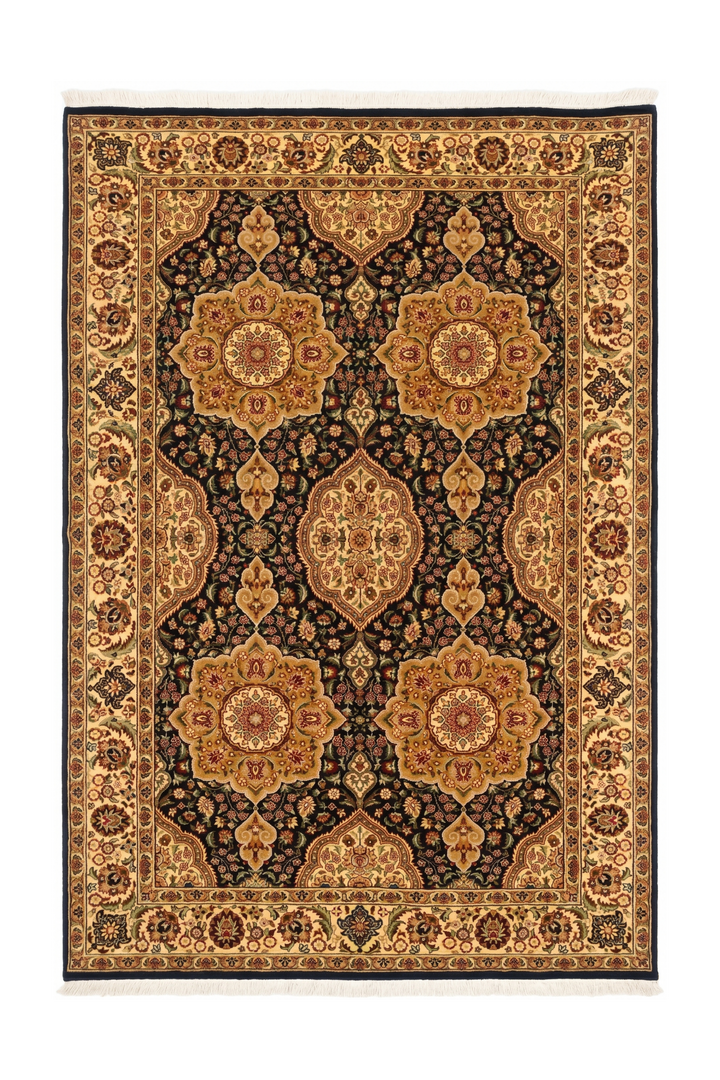 Gilded Star Medallion Tabriz, Hand-Knotted Pakistani Wool Rug